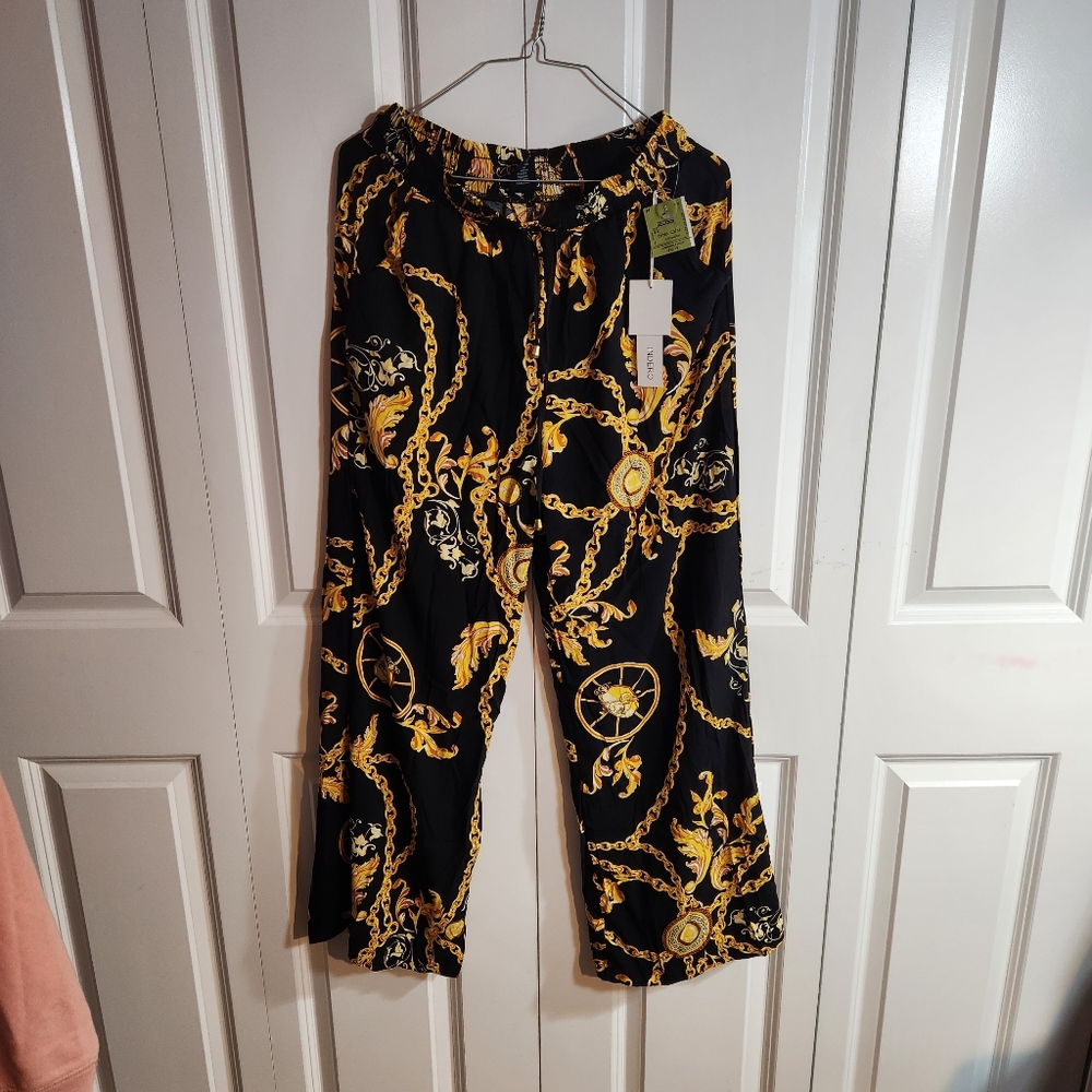 Black and Gold Chain Print Pants